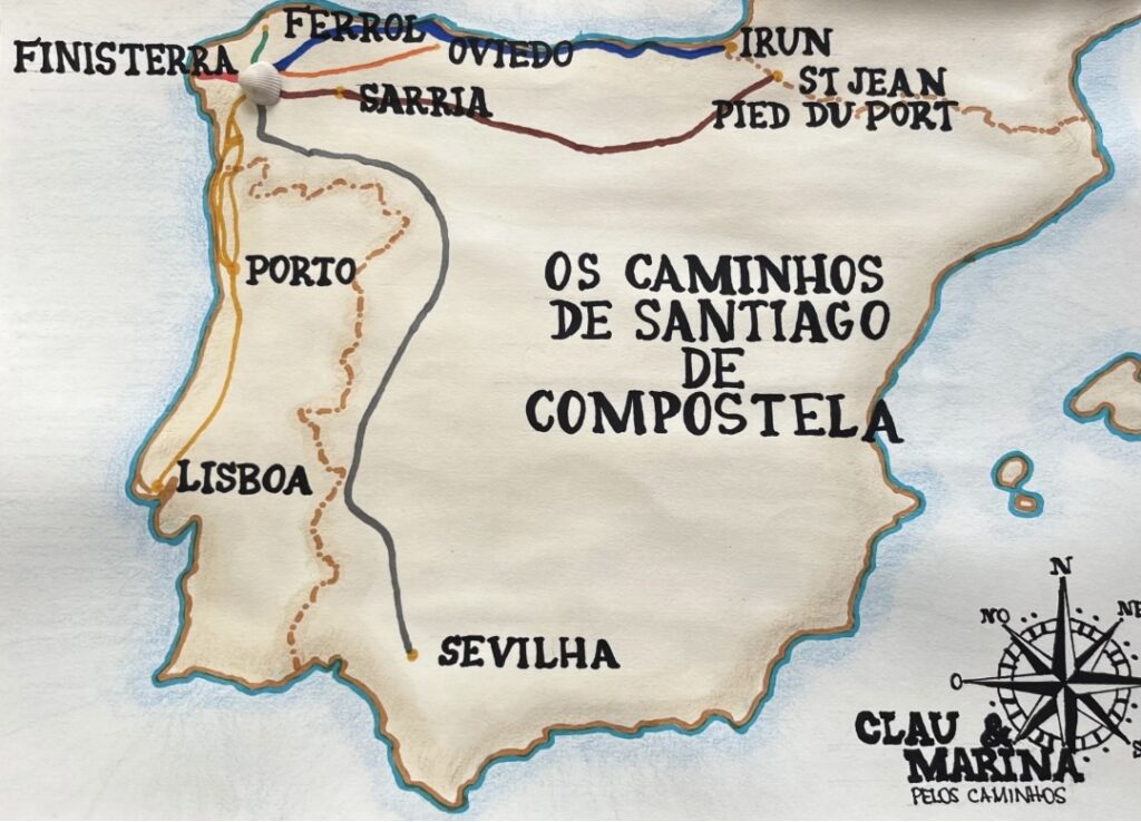 mapa dos caminhos de santiago de compostela
